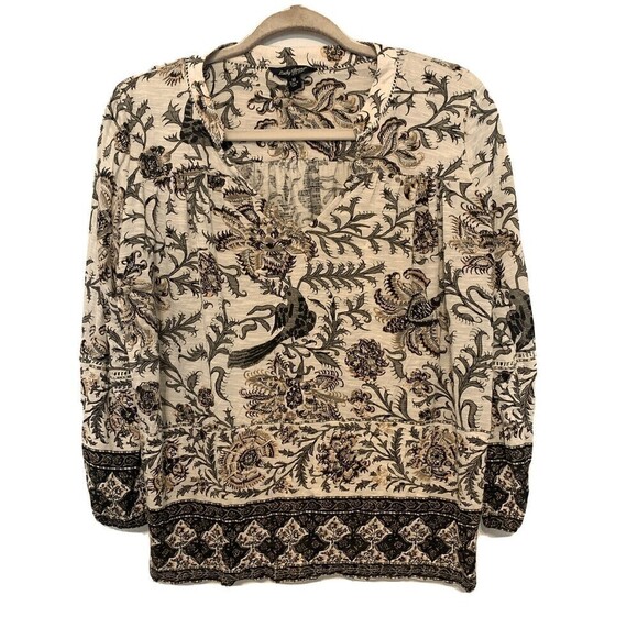 Lucky Brand Womens Size Medium Multicolor Paisley Print Split Neck Blouse Top - Picture 1 of 5